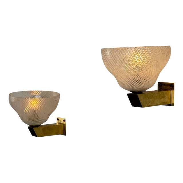 Reticello Wall Sconces attributed to Carlo Scarpa for Venini, 1940s, Set of 2 For Sale