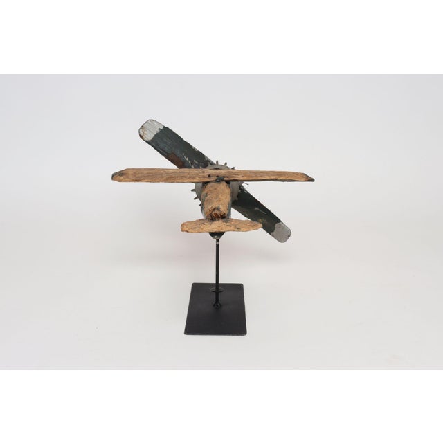Blue Early 20th Century Vintage Folk Art Hand-Carved and Painted Wooden Airplane For Sale - Image 8 of 18
