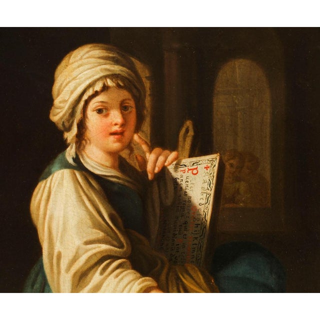 Italian School Artist, Young Lady Reading a Scroll, 19th Century, Oil on Canvas, Framed For Sale - Image 7 of 18