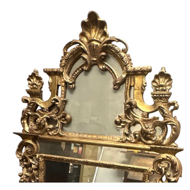 Antique 19th C Regence French Giltwood Mirror With Shell Motif - 1 of 2 Available.