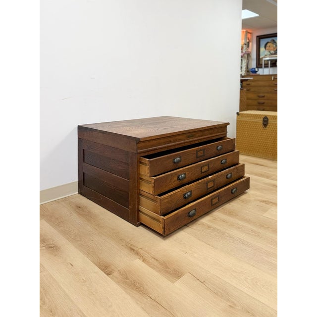 Late 19th Century Antique Hamilton Printing Cabinet, Four Drawer Dark Oak Wood Dresser Collectable For Sale - Image 5 of 9