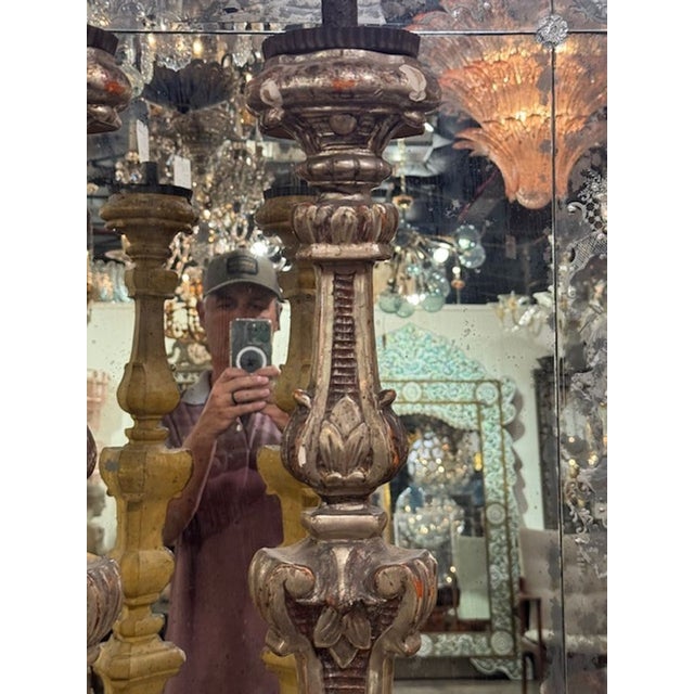19th Century 19th Century Italian Carved Silver Leaf Altar Sticks For Sale - Image 5 of 7