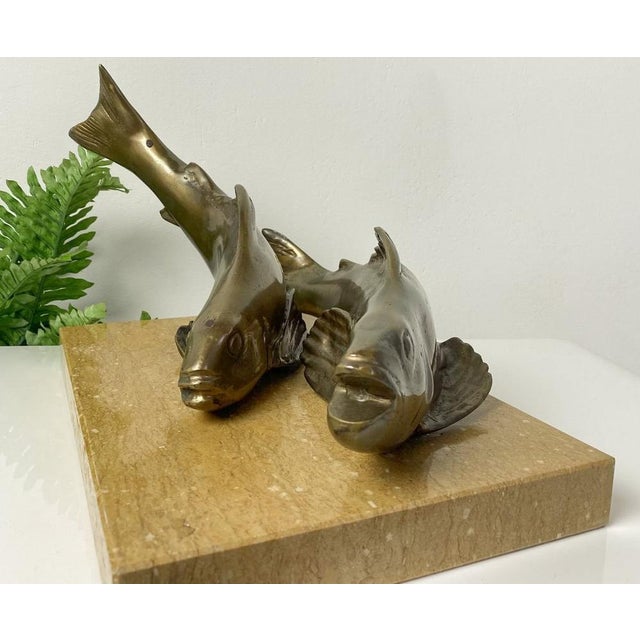Bronze Koi Fish on Marble Base, 1930s For Sale - Image 16 of 17