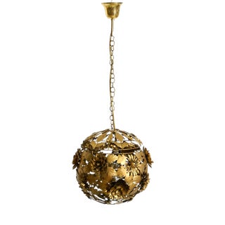 Regency Floral Spherical Metal Ceiling Lamp, 1970s For Sale
