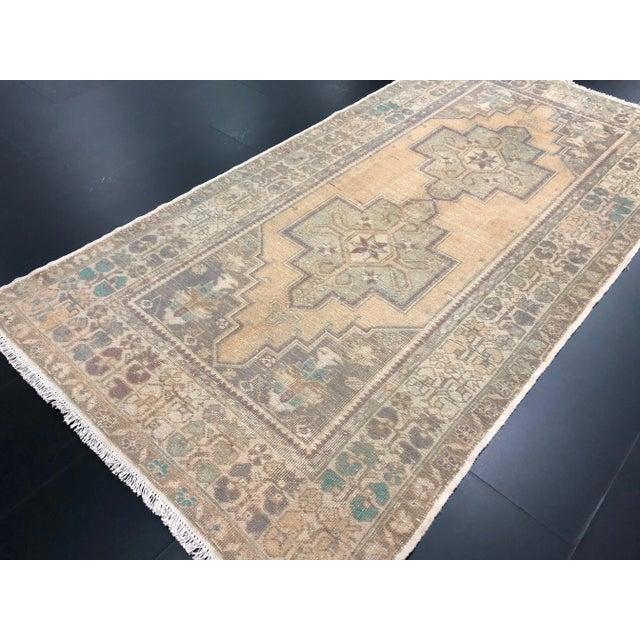 Orange Vintage Faded Turkish Oushak Handmade Wool Rug For Sale In Phoenix - Image 6 of 11