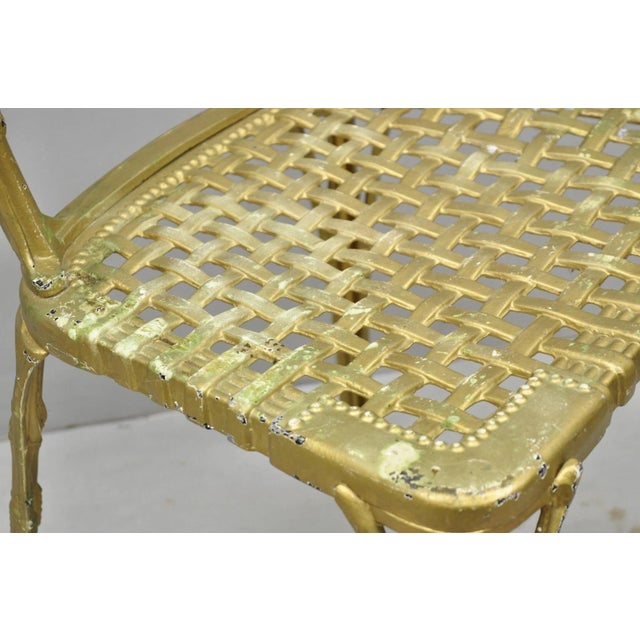 Vintage Hollywood Regency Faux Bamboo Basketweave Lattice Aluminum Side Chair For Sale - Image 12 of 13