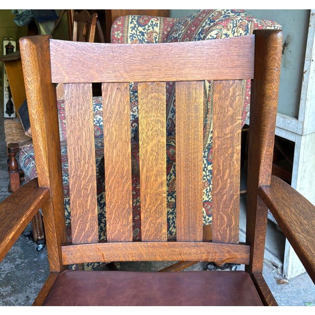 Sienna 1910s Stickley Era Mission Oak Lounge Chair For Sale - Image 8 of 11