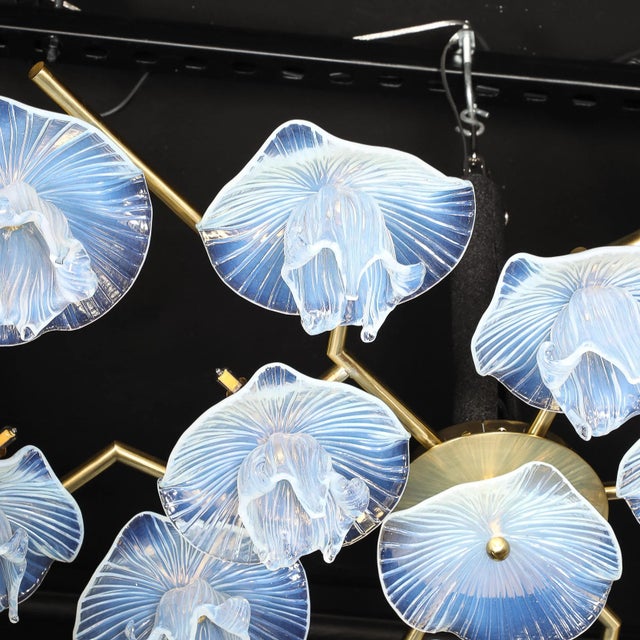 Modernist Hand-Blown Opalescent Murano Glass "Reverse Bloom" Brass Flush-Mount For Sale - Image 14 of 18