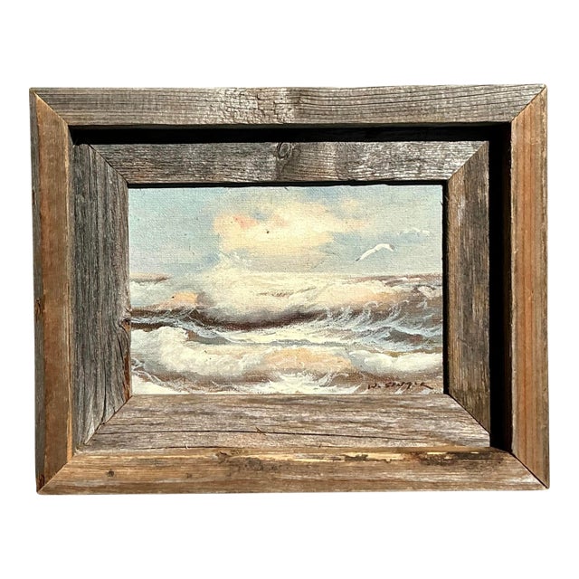Vintage Coastal Original Seascape Oil on Board For Sale