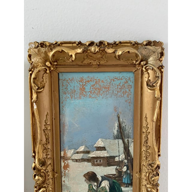 Antique 19th Century Russian Framed Oil on Board Paintings of a Snowball Fight, Pair For Sale In South Bend - Image 6 of 13