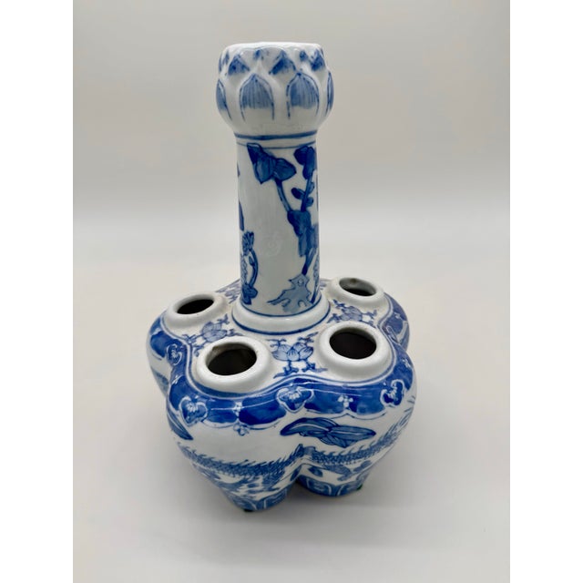 Mid 20th Century 20th Century Chinese Blue and White Porcelain Tulipiere Vase For Sale - Image 5 of 5