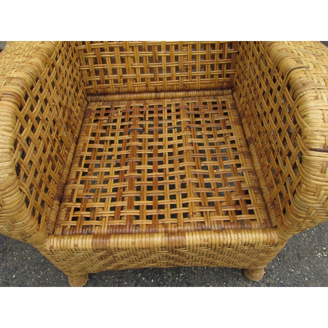 Pair Vintage Woven Rattan Lounge Chairs and Ottoman by McGuire For Sale - Image 10 of 14
