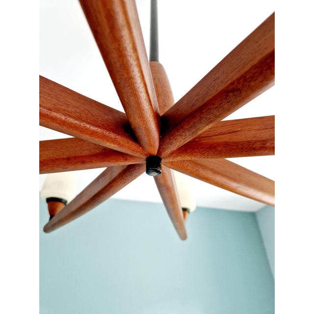 Scandinavian Chandelier in Teak Teck by Uno & Östen Kristiansson for Luxus, 1960s For Sale - Image 11 of 16