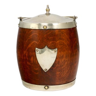 1920s English Tiger Grain Oak Biscuit Barrel / Ice Bucket For Sale