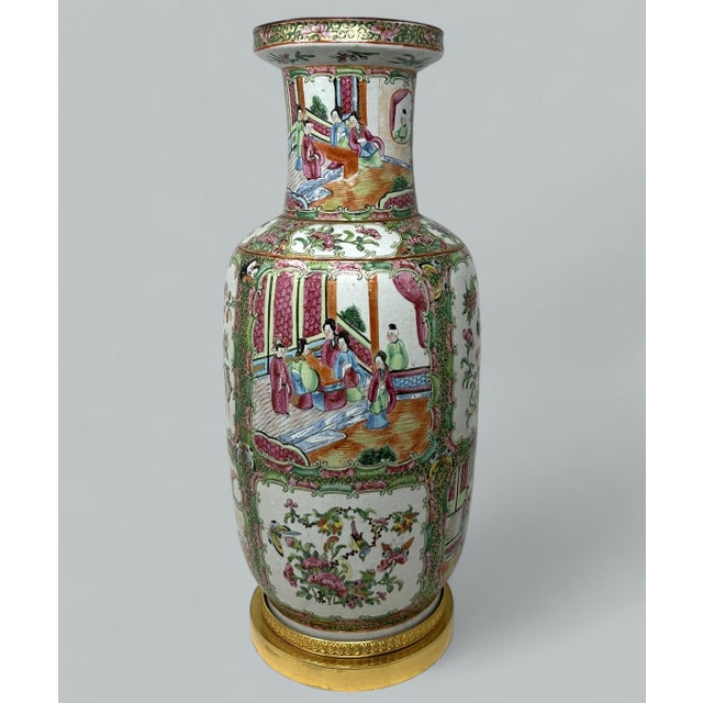 Chinese Antique Famille Rose Medalion Canton Cantonese Chinese Porcelain Ormolu Vase Urn For Sale - Image 3 of 11