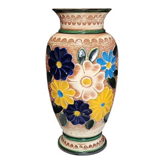 1960s Bay Keramik Large Floral Vase For Sale
