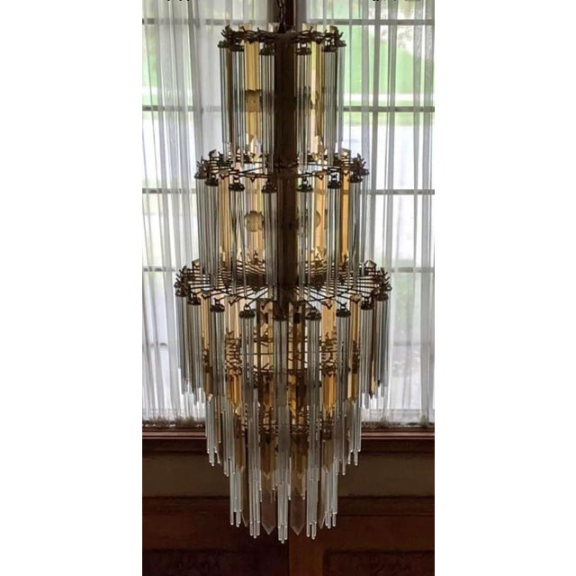 Chandelier IN MURANO GLASS, PAOLO VENINI With Beautiful Glass rods in different sizes on a gold ring . 70 pcs Brown Smoked...