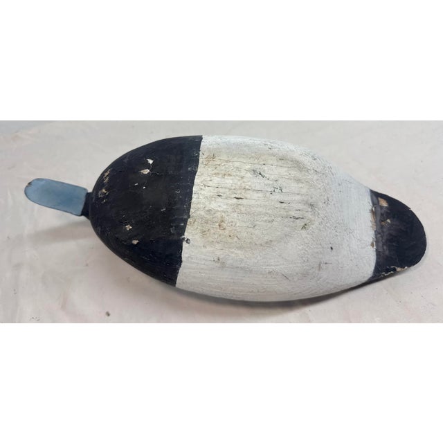 Black Antique Hand Carved Wood Folk Art Bluebill Drake Duck Decoy Bird Sculpture For Sale - Image 8 of 12