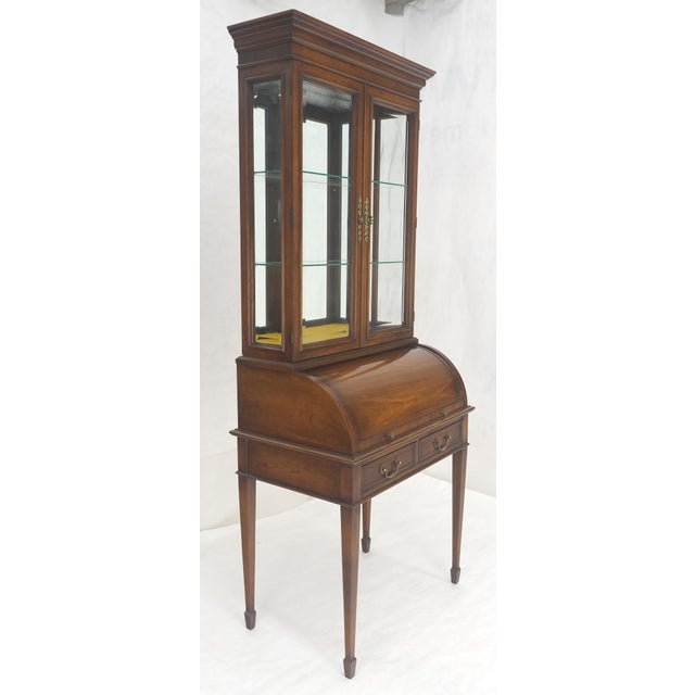 32" Wide & 79" Tall Solid Cherry Cylinder Style Secretary Desk Beveled Glass For Sale - Image 10 of 14