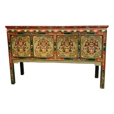 1980s Hand Painted Tibetan Console Cabinet For Sale