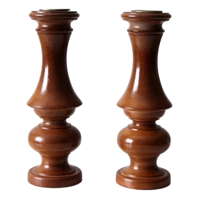 Vintage Wooden Candleholders a Pair For Sale