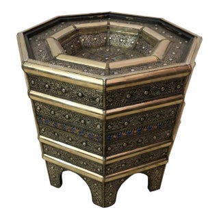 Hollywood Regency Style Filigree Design Octagonal Silver Center or Side Table For Sale