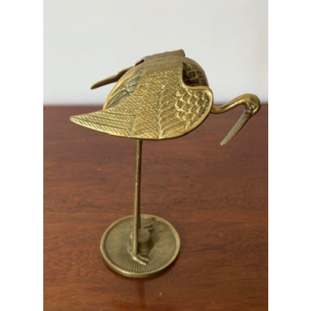 Pair of Vintage Mid-Century Solid Brass Crane Heron Sculptures For Sale - Image 4 of 8