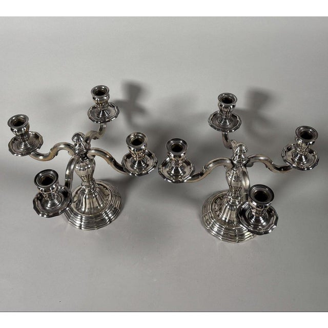 Pair of Louis XVI style solid silver 950 candelabra For Sale - Image 4 of 5