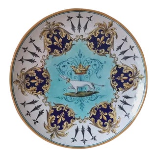 Antique French Blois Faïence, Majolica Charger, Ermine, Artist Emile Balon For Sale