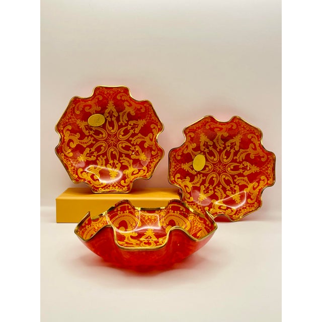 1950s Red & Yellow Lace Pattern Trinket Dish For Sale - Image 4 of 7