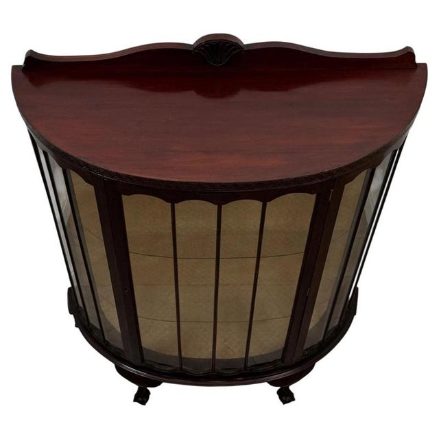 Early 20th Century Antique English Edwardian Demi-Lune Glazed Vitrine Cabinet For Sale - Image 4 of 9