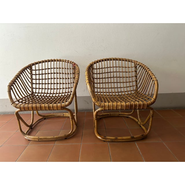 Rattan Armchairs attributed to Tito Agnoli, Italy, 1960s, Set of 2 For Sale - Image 9 of 9