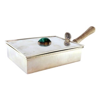 Silver Whisk with Handle and Wooden Interior For Sale