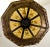 Vintage Mid 20th Century Gold Wrought Iron Scroll Amber Stained Glass Octagon 4 Light Chandelier For Sale - Image 4 of 8