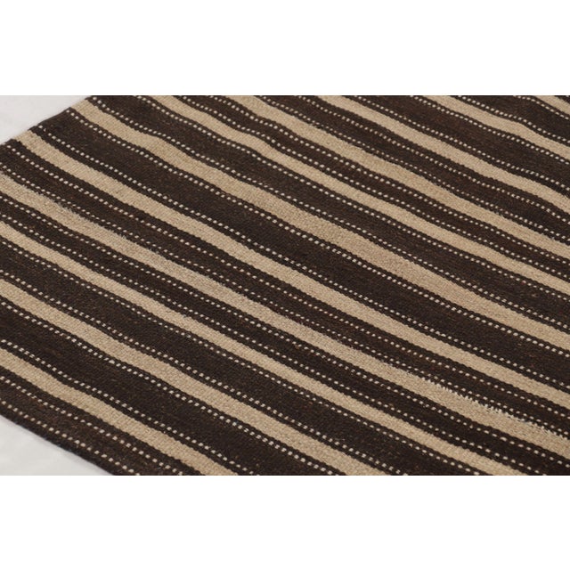 Traditional Vintage Persian Striped Kilim in Brown and Beige Geometric Stripes - Rug & Kilim For Sale - Image 3 of 8