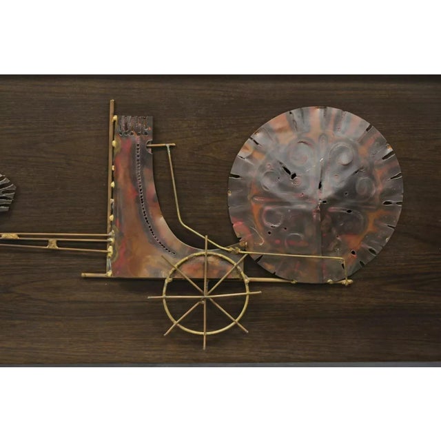 Metal Vintage Mid Century Modern Brutalist Gilt Metal Horse & Chariot Wall Art For Sale - Image 7 of 11