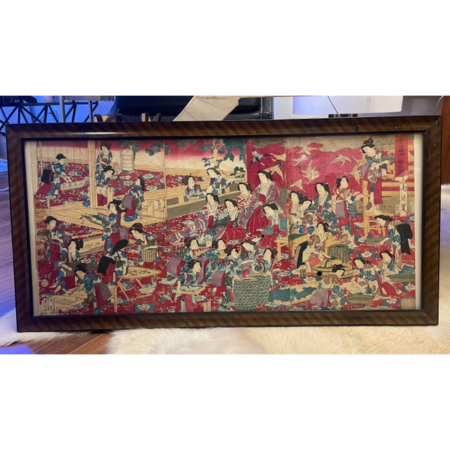 19th Century Japanese Woodblock Print of Court Ladies by Toyohara Chikanobu For Sale - Image 9 of 12