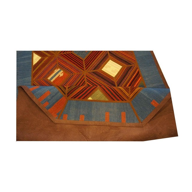 Turkish Retro Kilim Wool 4x8 Brown, Blue, Ivory & Orange Handmade Area Rug #1142009 For Sale - Image 4 of 4