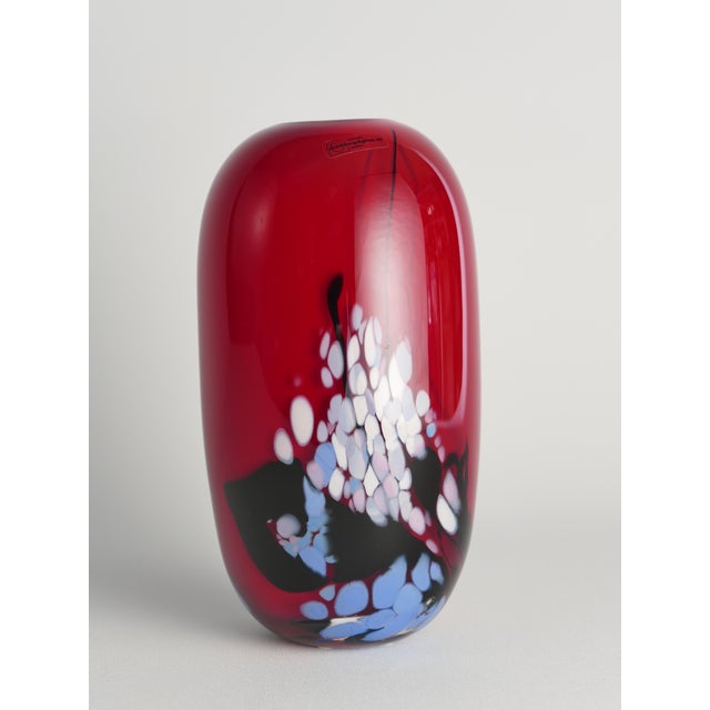 Art Glass Cherry Red Vase by Mikael Axenbrant, Sweden, 1990s For Sale - Image 9 of 18