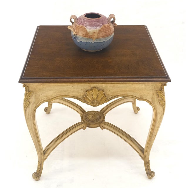 Wood Italian Carved Scallops Decorated 25" Square Cherry Top Sid End Occasional Table For Sale - Image 7 of 9