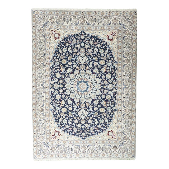 Hand-Knotted Nain 9la Rug with Silk Content For Sale
