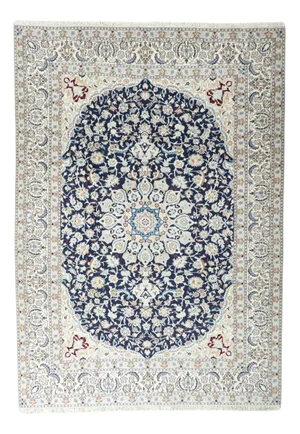 Hand-Knotted Nain 9la Rug with Silk Content