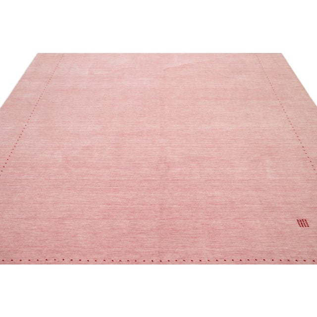 Room-Size Modern Minimalist Hand-Loomed Gabbeh Wool Rug in Pink For Sale - Image 10 of 10