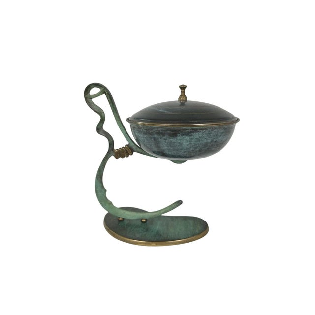 Mid-century modern bronze candy dish with verdigris finish. Made in Israel. Minimal age wear.
