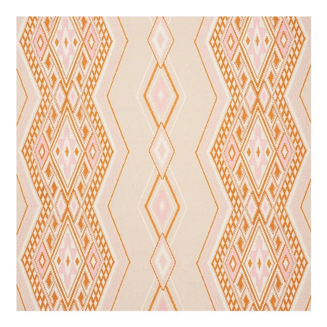 Schumacher Bayeta Embroidery Fabric in Pink & Orange For Sale