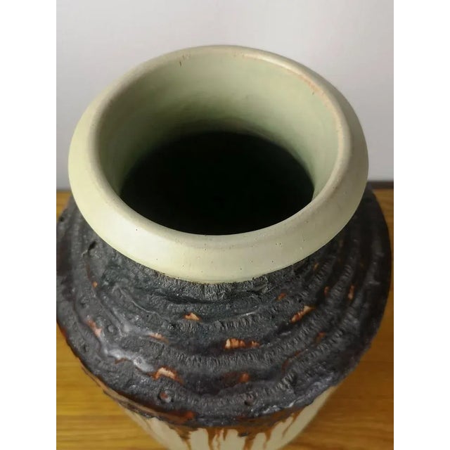 1970s Mid-Century Beige and Brown Drip Glazed Ceramic Vase, 1970s For Sale - Image 5 of 7