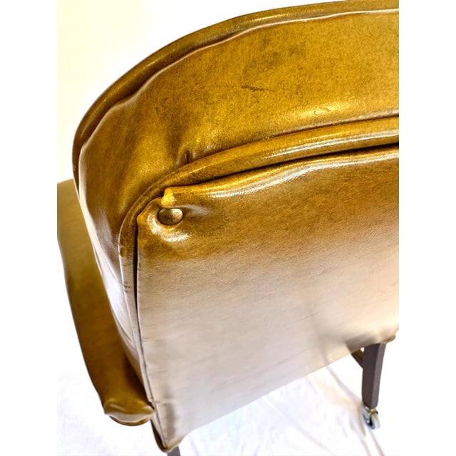 Vintage Mid-Century Tufted Camel Vinyl Armchair on Casters For Sale - Image 11 of 13