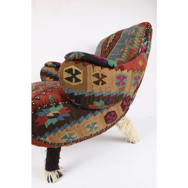 Bergere Armchair Upholstery With Antique Kilim For Sale - Image 10 of 12