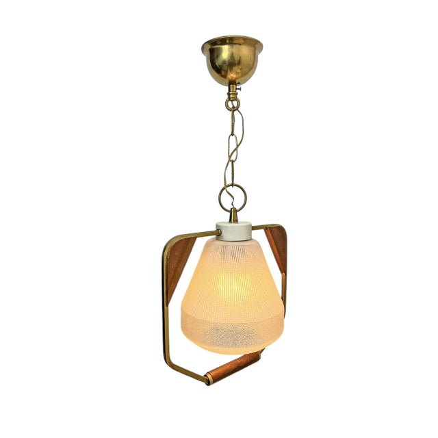 Danish Teak Brass and Glass Pendant Lamp, 1960s For Sale - Image 4 of 10