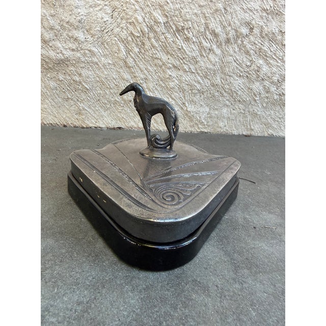 Art Deco Weidlich Bros Art Deco Dog Silverplate Black Glass Dresser Box For Sale - Image 3 of 3
